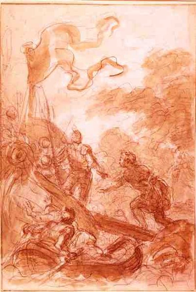 Orlando lämnar ön (krita och tvätta på papper) av Jean Honore Fragonard