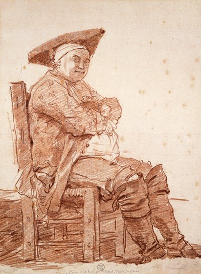 Porträtt av sittande man, känd som Postiglione, av Jean Honore Fragonard (1732-1806), sangvinisk teckning av Jean Honore Fragonard