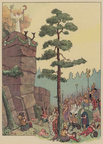 Druider firar en festival på Maennelstein, Alsace (färg litho) av Jean Jacques Waltz