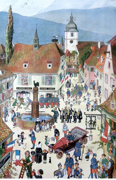 Fransmännen levererar Alsace (färg litho) av Jean Jacques Waltz