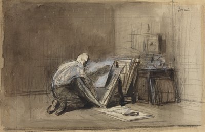 a) Grafikexpert (recto); b) Skiss av en grafikexpert (verso) av Jean-Louis Forain