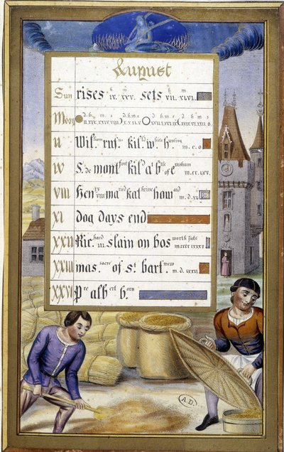 Skörden (oskuldens tecken) - faksimil av Anne av Bretagnes timmar, av Jean Bourdichon av Jean (after) Bourdichon