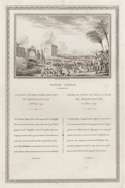 Erövring av fortet och staden Seringapatnam av det brittiska, fjärde Anglo-Mysore-kriget, Indien av Jean (after) Duplessi-Bertaux