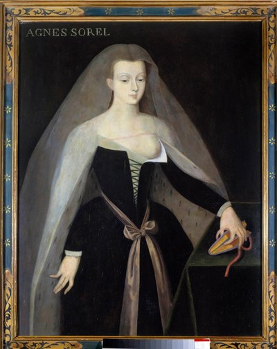 Porträtt av Agnes Sorel (1422-1450) (Damen av Beaute sur Marne) (Beaute-sur-Marne), favorit hos kung Karl VII (1422-1461) Hennes bröst är smutsigt. Målning efter Jean Fouquet 1500-talet, Chateau royal de Loches - Porträtt av Agnes Sorel (1422-1450) (dam av Jean (after) Fouquet