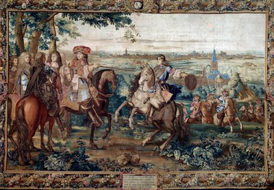 Fortsättning från Histoire du Roi: "" Capture of Lille av Ludvig XIV, augusti 1667 efter Saint Andres kartong. Målning gjord av Jean Mozins verkstad (1600-talet) på Gobelins fabrik. Dämpa. 3,7x5,5 m. Versailles, slottsmuseum av Jean (workshop) Mozin