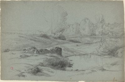 En stenig äng vid en flod av Jean Achille Benouville