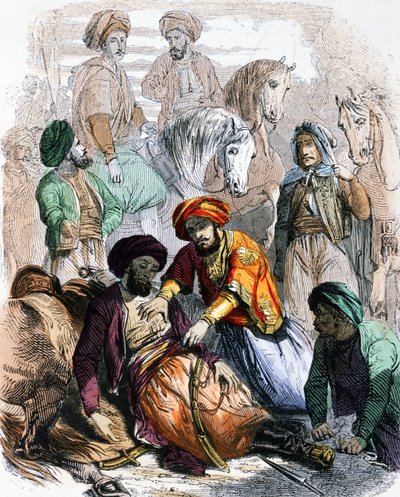Ibrahim Pasha (1789-1848) välsignar en döende soldat under fälttåget mot wahhabiterna av Jean Adolphe Beauce