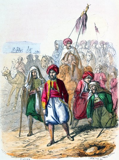 Ibrahim Pasha (1789-1848) till fots med sina trupper under fälttåget mot wahhabiterna av Jean Adolphe Beauce