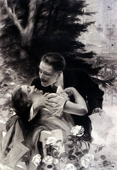 Scen av förförelse. Gravyr av André Castaigne. 1922. av Jean Alexandre Michel Andre Castaigne