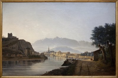 Utsikt över Grenoble tagen från Quai de la Graille, Oljemålning av Jean Achard (1807-1884) gjord 1837. Fotografi, KIM Youngtae, Grenoble, Musee de Grenoble. av Jean Alexis Achard