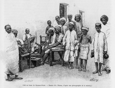 Café på Steamer Point Bazaar, Aden, Jemen. Gravyr av A.Rixens för att illustrera berättelsen A Suse, journal des excavilles av Jean-Andre Rixens