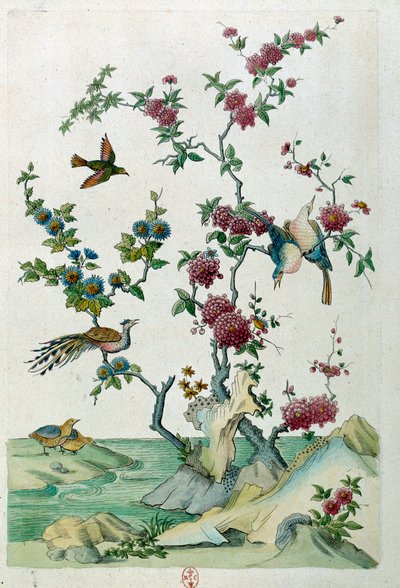 Ritning från en kinesisk vas: fåglar och blommor. Målning av Jean Antoine Fraisse (1700-talet) av Jean Antoine Fraisse