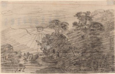 Solnedgång ovanför en bergssjö av Jean Antoine Linck