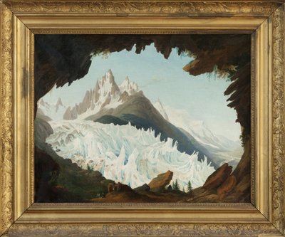 Utsikt över Alperna tagen från valvet som heter Chapeau of the Woods Glacier (olja på duk) av Jean Antoine Linck