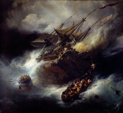 Brand från Kent Sjunkande av en båt (1800). Målning av Theodore Gudin (1802-1880) av Jean Antoine Theodore Gudin