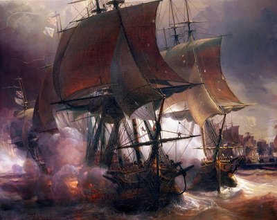 Slaget vid Ouessant mellan franska och brittiska flottan, 27 juli av Jean Antoine Theodore Gudin