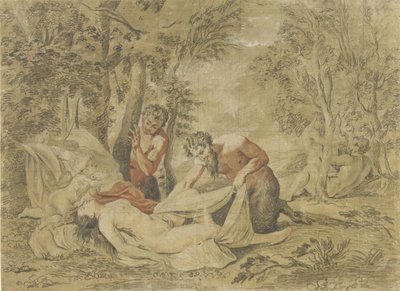Två satyrer spionerar på en sovande nymf av Jean Antoine Watteau (rejected attribution)
