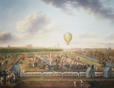 14. Erfahrung von Jean-Pierre Blanchard und Chevalier Lepinard mit Heißluftballon, Lille, 26. August von Jean Antoine Watteau