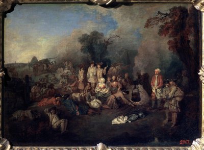 Bivack, c1710 av Jean Antoine Watteau