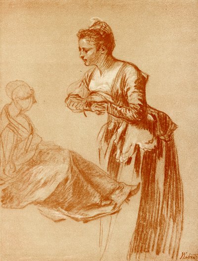 Figurenstudien für ein stehendes und ein sitzendes Mädchen von Jean Antoine Watteau