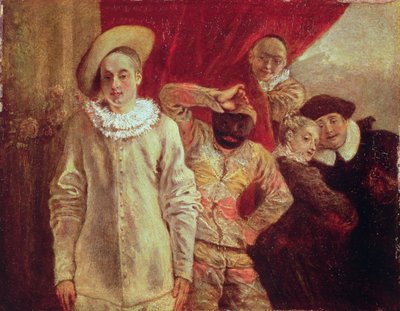 Harlequin, Pierrot och Scapin, skådespelare från Commedia dell
