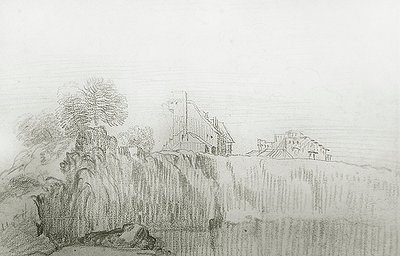 Haus am Rand einer steilen Klippe von Jean Antoine Watteau