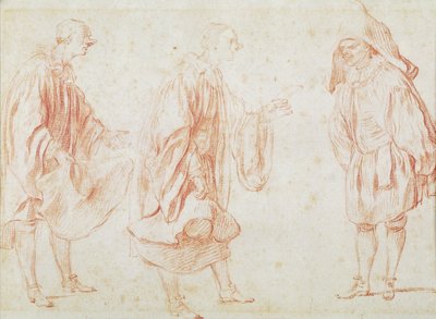 Italienska skådespelare (röd krita på papper) av Jean Antoine Watteau