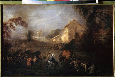 Krigets börda. Målning av Jean Antoine Watteau (1684-1721). Olja på koppar, 21,5 x 33,5 cm, ca 1713. Fransk konst, rokokostonst. Eremitagemuseet, Sankt Petersburg. av Jean Antoine Watteau