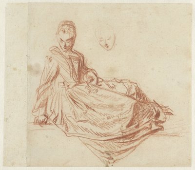 kvinna som sitter på golvet av Jean Antoine Watteau
