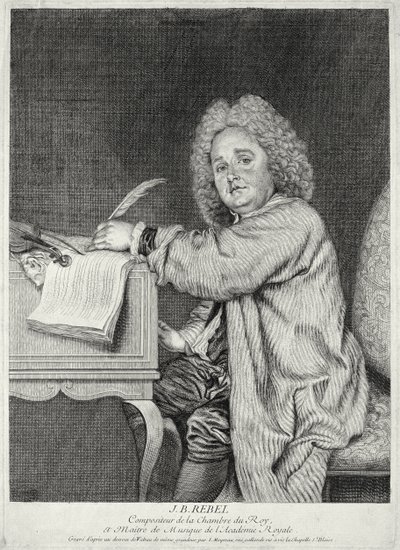 Porträt von Jean-Ferry Rebel (1666-1747), graviert von Moyreau von Jean Antoine Watteau