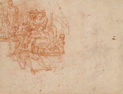 Quacksalber auf der Bühne, der Waren verkauft, mit vier Figuren und einem Affen, ca. 1700-1720 von Jean Antoine Watteau