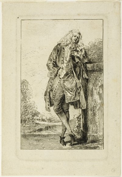 Stehender Mann, der sich auf seinen Ellbogen stützt von Jean-Antoine Watteau