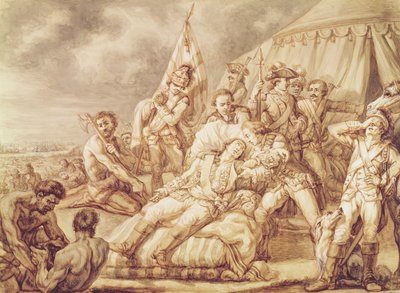 Marquis de Montcalm de Saint-Verans död (1712-59) (penna och bläcktvätt med kroppsfärg på papper) av Jean Antoine Watteau