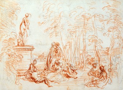Kärlekens nöje, skiss, 1700-tal. av Jean Antoine Watteau