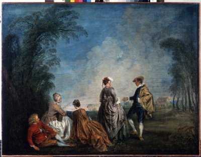 Ett pinsamt förslag. Målning av Jean Antoine Watteau (1684-1721). Olja på duk, 65 x 84,5 cm av Jean Antoine Watteau