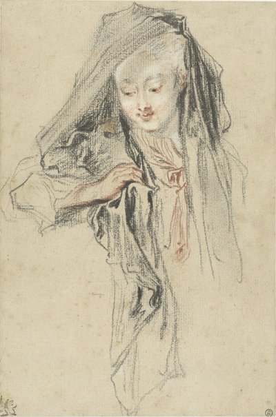Kvinna med slöja av Jean-Antoine Watteau