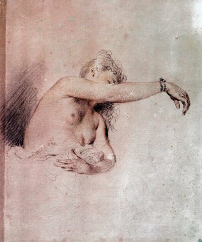 kvinna naken, armlyft Drawing a blood av Jean Antoine Watteau (1684-1721) 1700-talets sön. 0,28x0,23 m Paris, Louvren av Jean Antoine Watteau