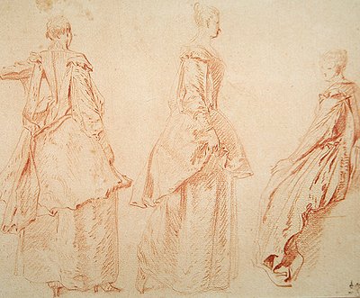 Drei Frauen, eine sitzt rechts von Jean Antoine Watteau