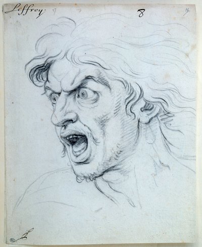 Uttryck för själens passioner; den rädda. Teckning av Jean Audran (1667-1756) av Jean Audran