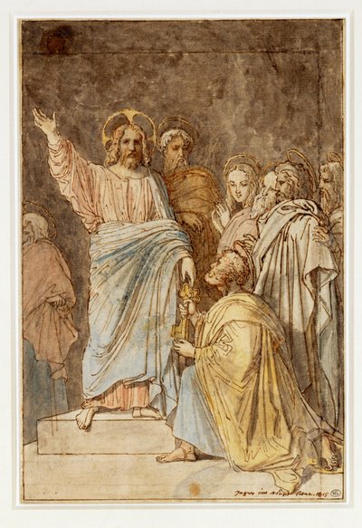 Kristus överlämnar nycklarna till Sankt Petrus. Daterad 1815... av Jean Auguste Dominique Ingres