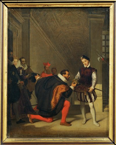 Don Pedro de Tolede, den spanske ambassadören, sägs ha träffat en page som bar Henrik IV:s svärd i... av Jean Auguste Dominique Ingres