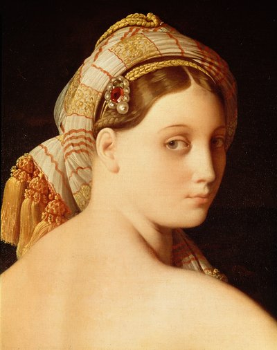 Grande Odalisque. Detalj av ansiktet av Jean Auguste Dominique Ingres