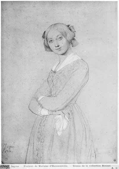 Louise de Broglie, Countess wa Haussonville, 1842 (mambo muhimu ya grafiti na nyeupe kwenye karatasi) av Jean Auguste Dominique Ingres
