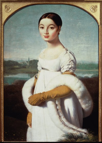 Porträtt av Mademoiselle Caroline Riviere - olja på duk av Jean Auguste Dominique Ingres