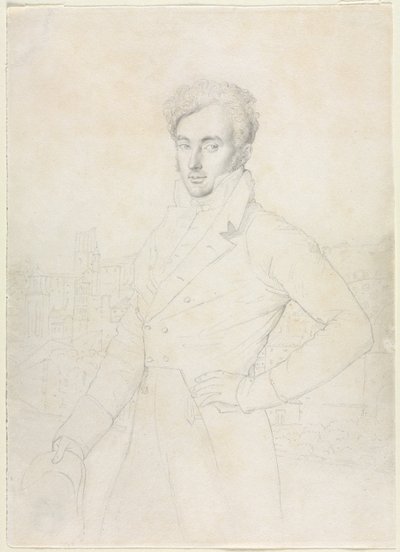 Porträtt av en ung man som står på Quirinal med Turris Comitum i bakgrunden, 1800-talet. av Jean Auguste Dominique Ingres
