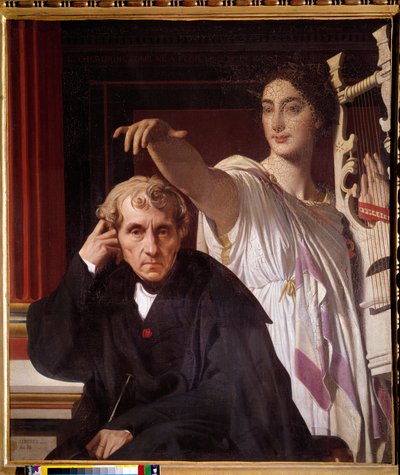 Porträtt av den italienska kompositören Luigi Cherubini (1760 - 1842), med musen för lyrisk poesi. Målning av Jean Dominique Ingres (1780-1867) av Jean Auguste Dominique Ingres