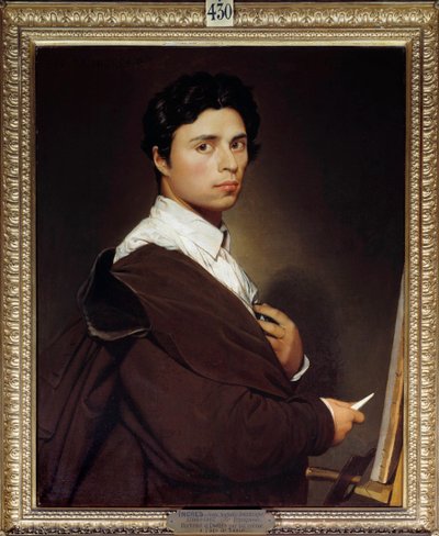 Självporträtt ett 24 års målning av Jean Auguste Dominique Ingres (1780-1867) 1804 Sön. 0,77x0,61 m Chantilly, musee Conde - Självporträtt vid 24 års ålder. Målning av Jean Auguste Dominique Ingres (1780-1867) 1804. 0,77 x 0,61 m. Conde Museum, Chantilly,  av Jean Auguste Dominique Ingres