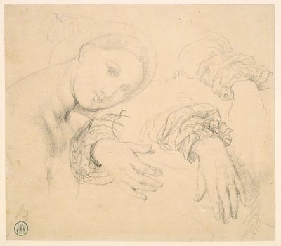 Studieark med chefen för Fornarina och Madame de Senonnes händer av Jean Auguste Dominique Ingres