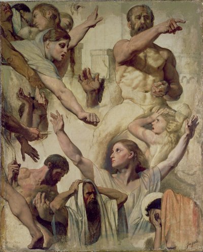 Studier för The Martyrdom of St. Symphorien (Saint, Mother and Proconsul), 1833 (olja över grafit & röd krita på duk) av Jean Auguste Dominique Ingres