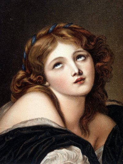 Faksimil av Greuzes verk "" Ung tjej tänker"" - vykort av Jean Baptiste (after) Greuze